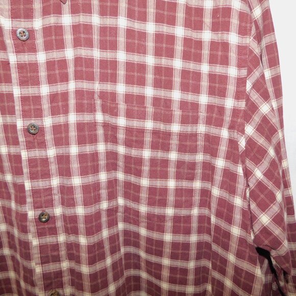 Eddie Bauer mens XLT XL Tall Brown Cream Check Button Front Long Sleeve Shirt - Picture 8 of 11